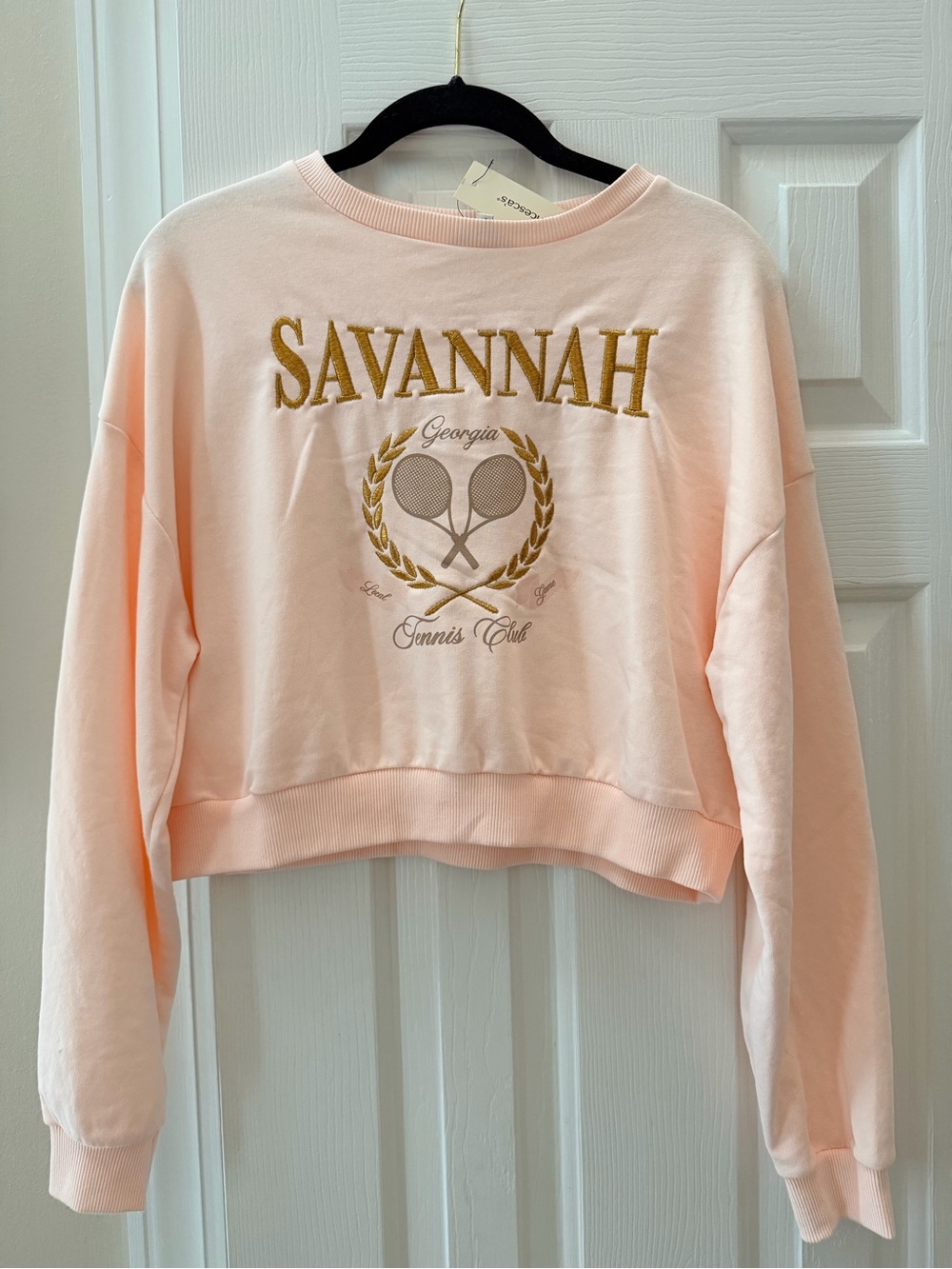 NWT Women S Savannah Crewneck Cropped Sweatshirt - Peach Pink